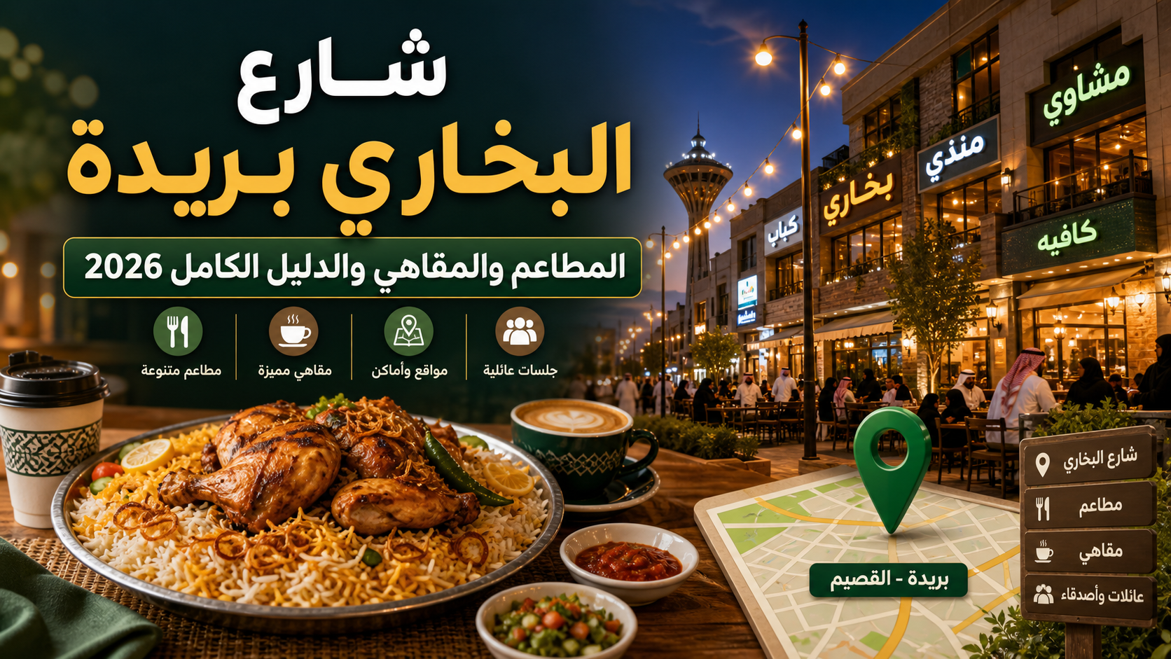 شارع البخاري بريدة 2026: المطاعم والمقاهي والدليل الكامل